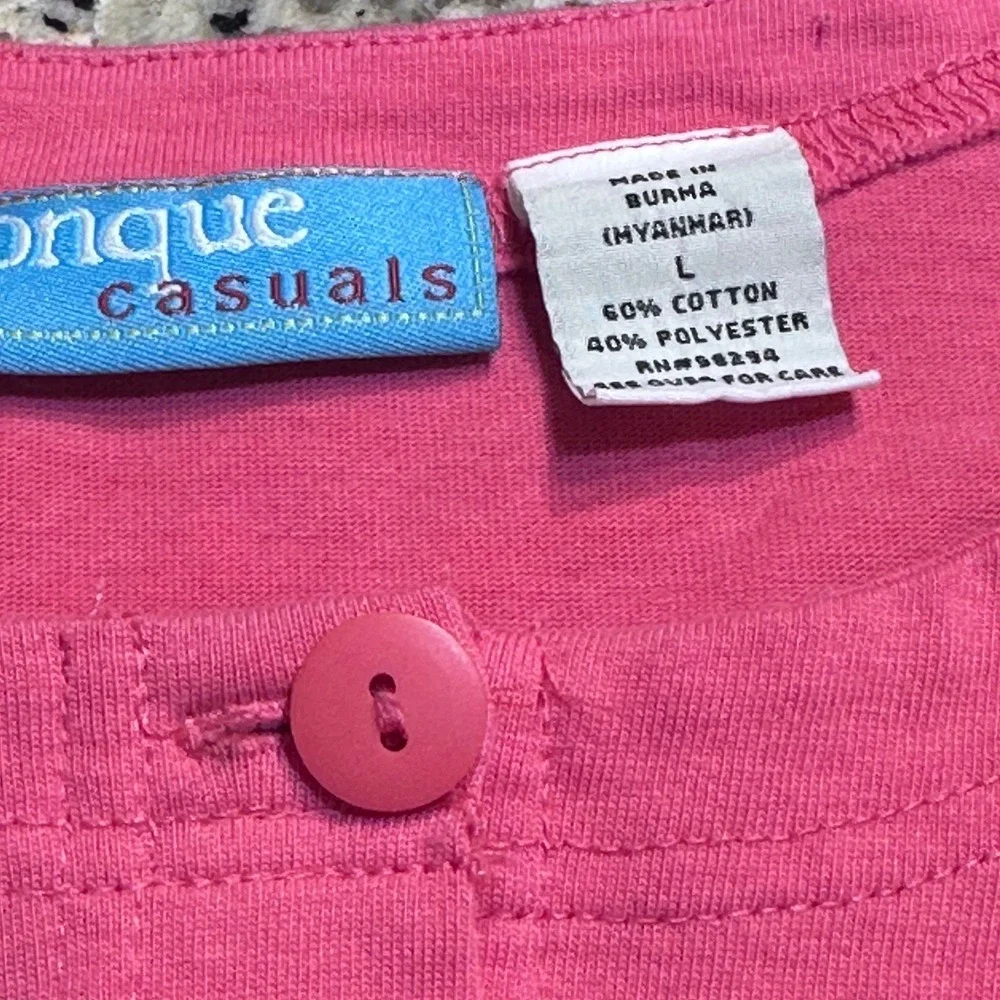 Onque Casuals Women's Pink Beach Scene‎ Short Sleeve Button Up Top Pants Set M